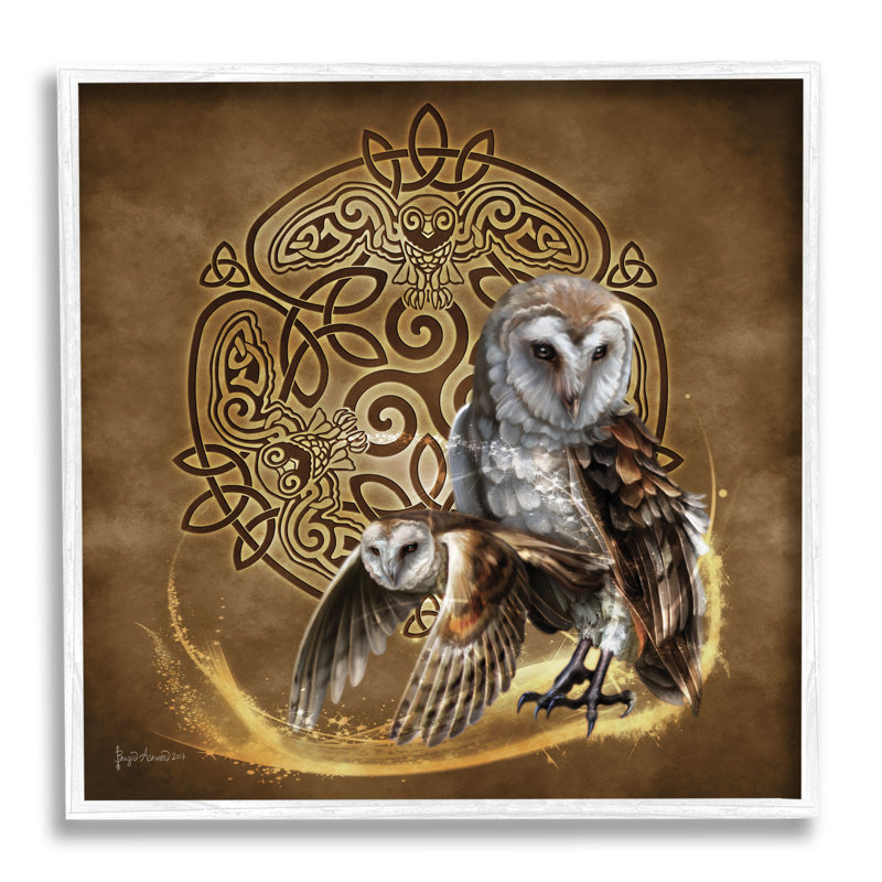 Chouettes abstraites fractales encadrées sur bois, Giclée encadrée blanc bord de mer, H 17 po x l 17 po x P 1,5 po