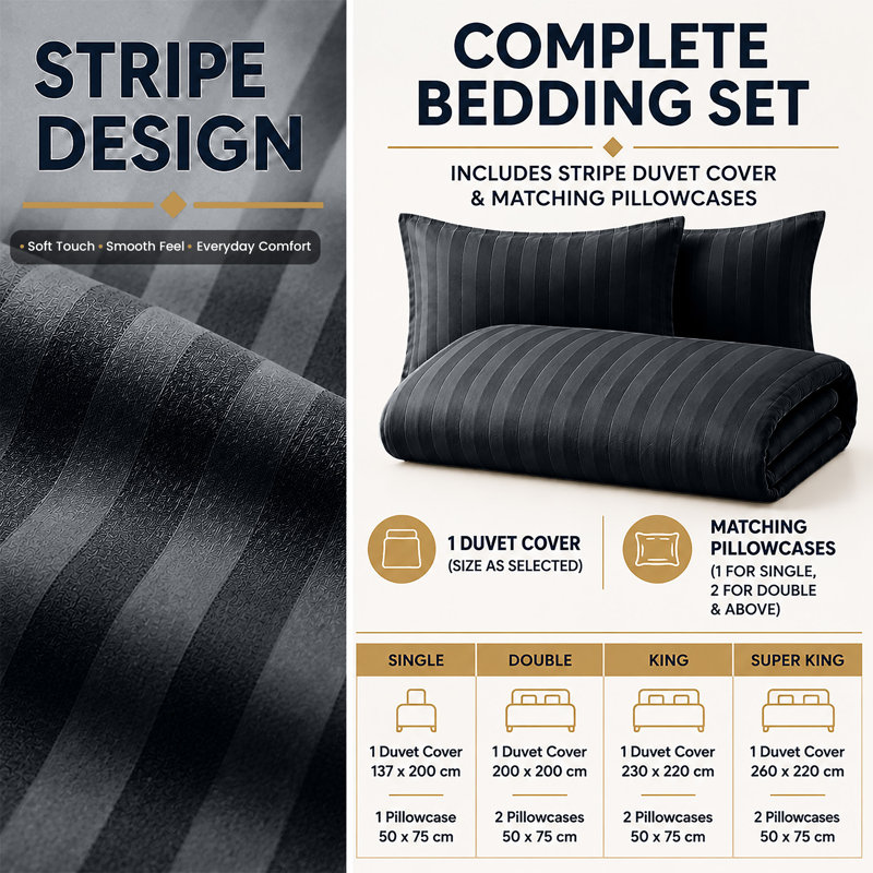 Microfiber Striped Duvet Cover Set with Pillowcases Included, Super King Duvet Cover Set + 2 StandardPillowcase, Charcoal