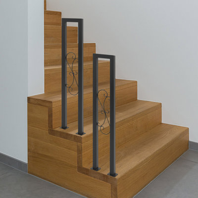2Pcs Moderne intérieur industriel en U forgé rampes d'escalier pour porche jardin loft couloir noir