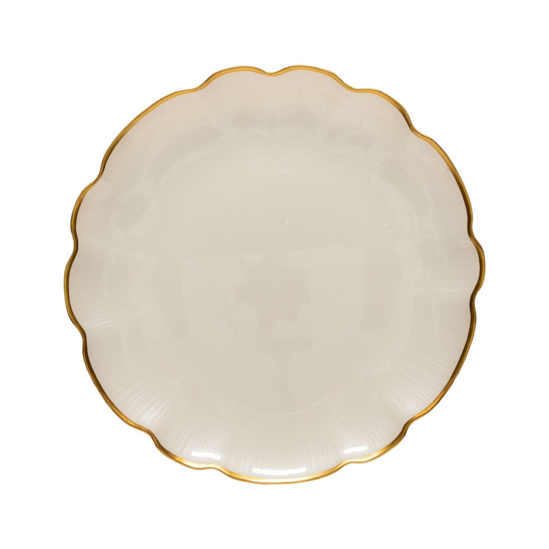 Plat de service en verre avec bordure dorée