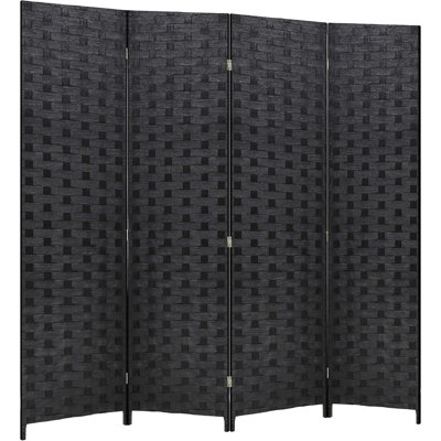 Paravent pliable à 4 panneaux en maille tissée à la main, autoportant, noir anthracite.