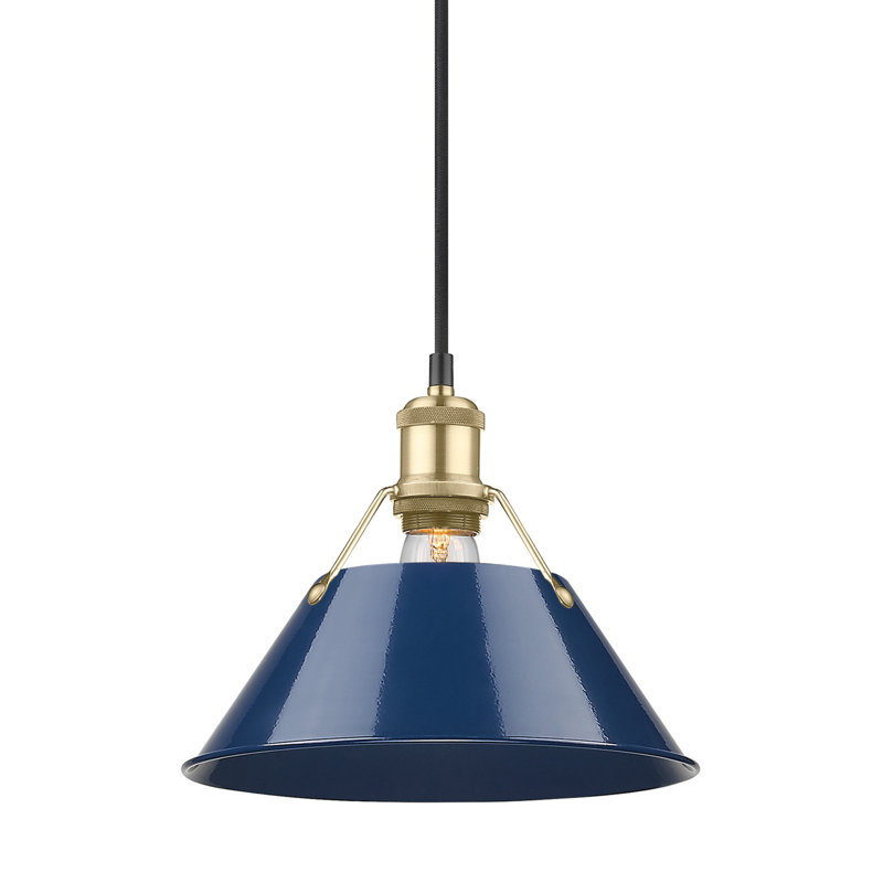 Luminaire suspendu conique à 1 lumière Weatherford, Bleu marine mat, Bronze champagne brossé, H 130 po x l 10 po x P 10 po