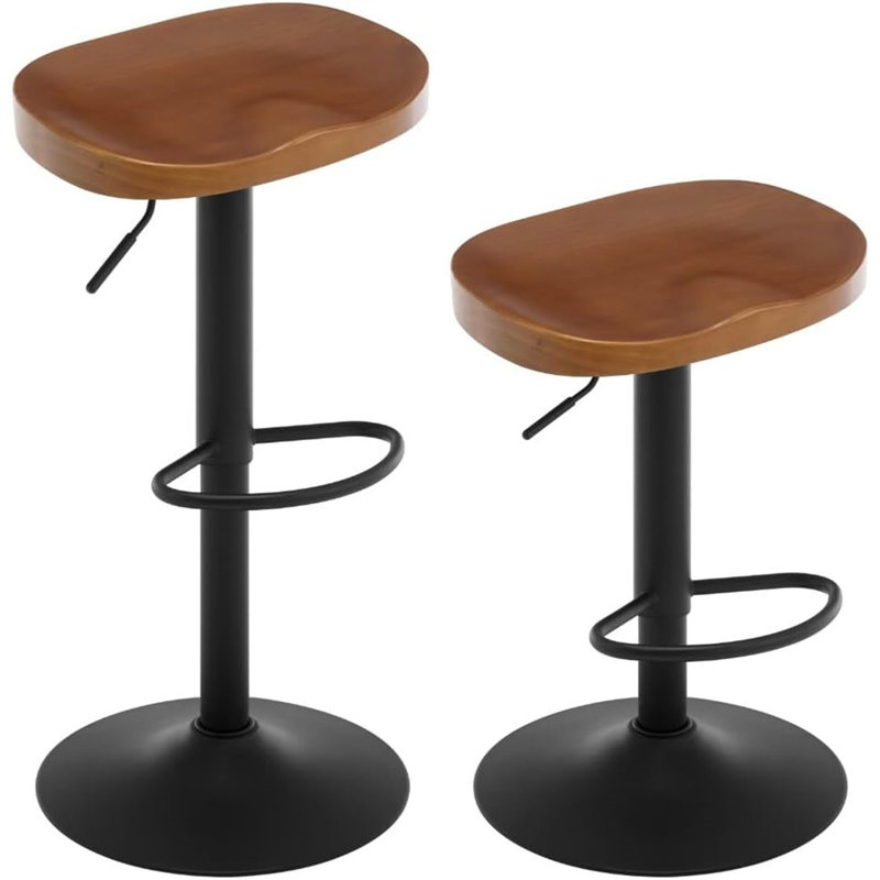 bar stools, height -adjustable swivel stool, with saddle seat, footrest, swivel stool made of solid wood, kitchen stool, make -up stool, work stool