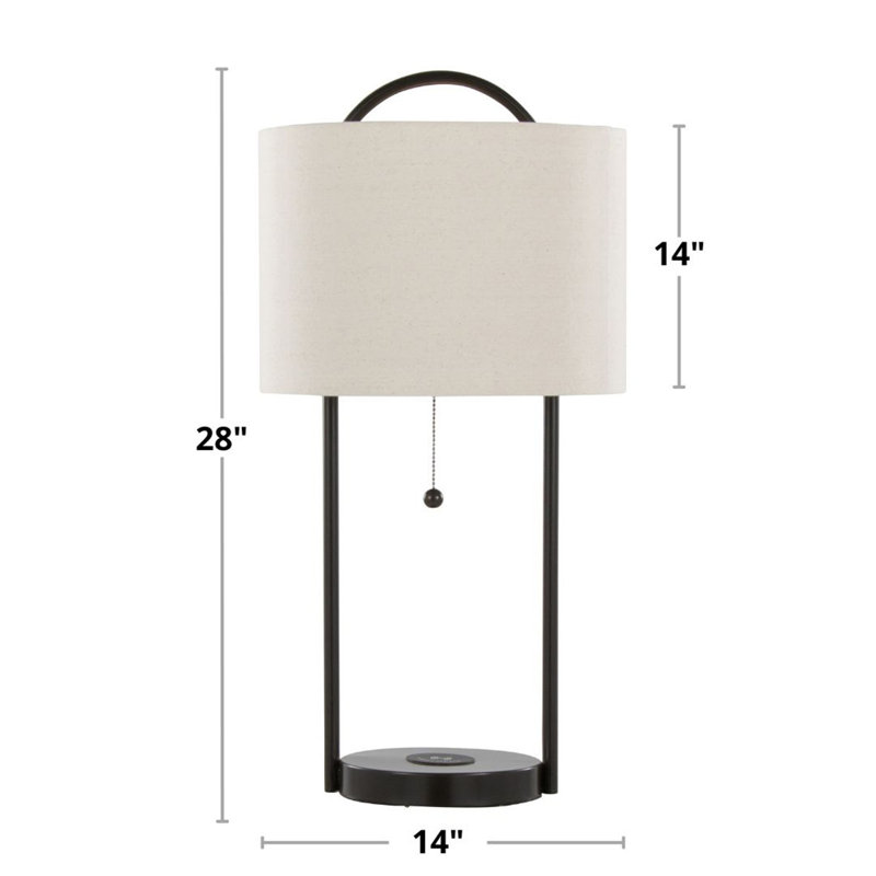 Lehn 28" Contemporary Metal Table Lamp with Wireless Charging in Oil Bronze and Natural Linen Shade - Set of 2