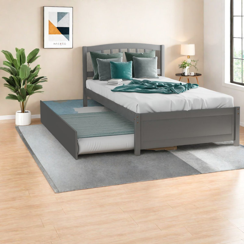 Lits en bois peu encombrants avec lit gigogne, design gris moderne