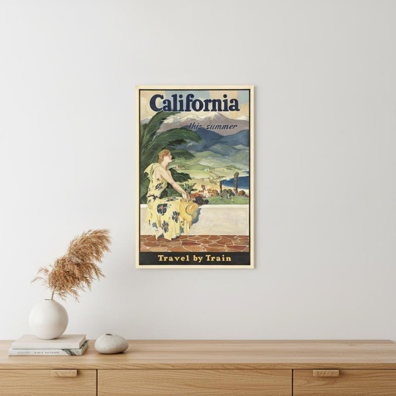 Art mural rétro sans cadre 1934, voyage en Californie, H 30 po x l 20 po x P 0,1 po