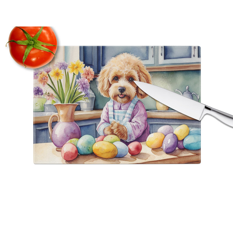 Decorating Easter Cockapoo Glass Cutting Board