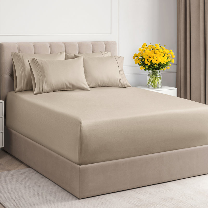 6 Piece Extra Deep Pocket Ultra Soft & Cooling Sheet Set, Wheat, Queen Sheet with 5 Additional Pieces