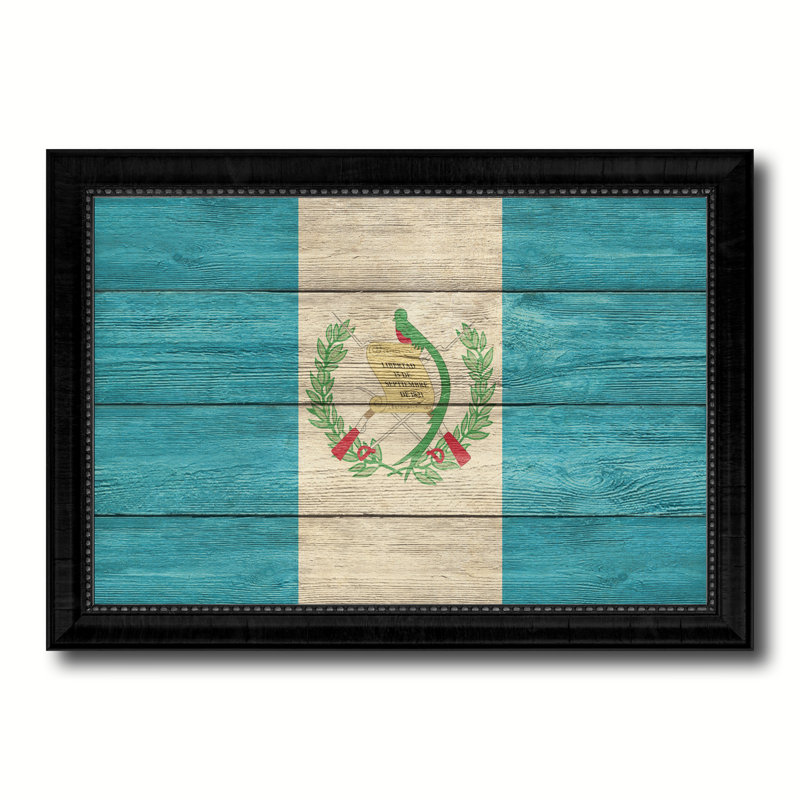 Drapeau sur toile guatemala country, H 19 po x l 27 po x P 1 po, Encadrement noir