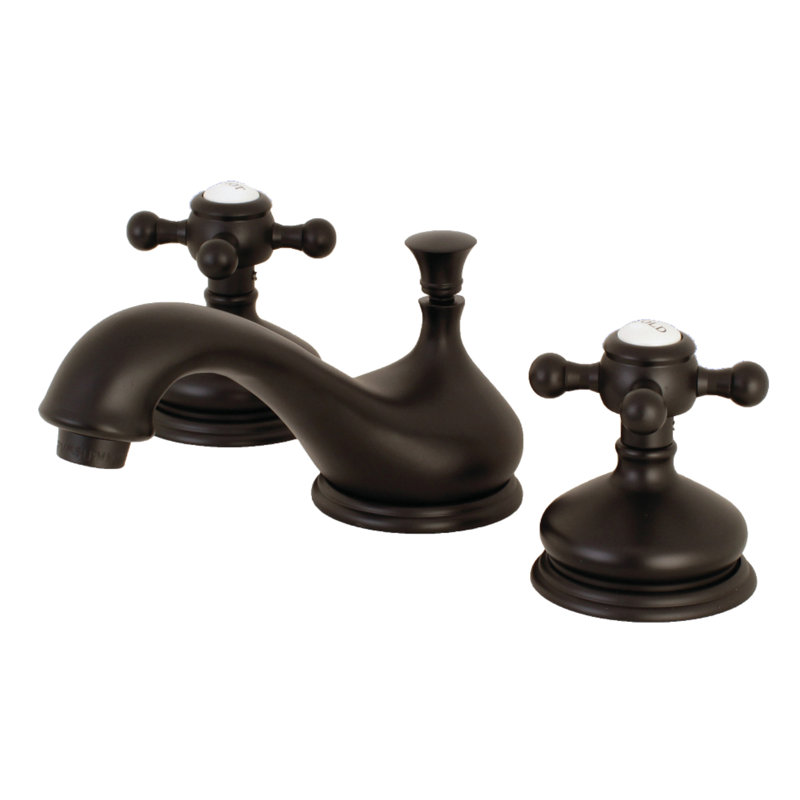 Kingston Brass Vintage Two-Handle 3-Hole Deck Mount Widespread Bathroom Faucet with Brass Pop-Up Drain, Matte Black