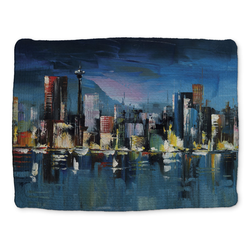 Napperon bleu paysage urbain | Polyester tressé