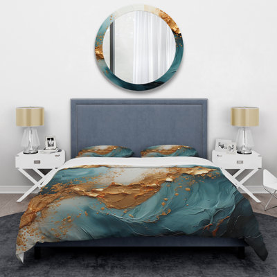 Gold Teal Ocean Spiral - Abstract Spirals Duvet Cover Set
