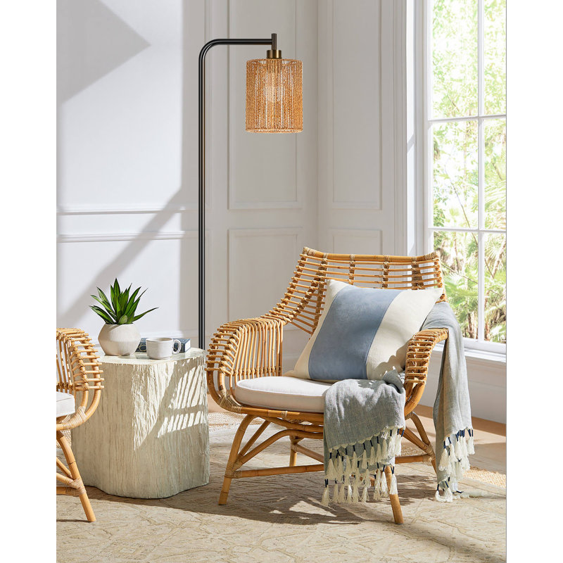 Iberis 68'' Slim Dimmable Floor Lamp With Remote Control, Handwoven Rattan Shade, 10W LED Bulb Included