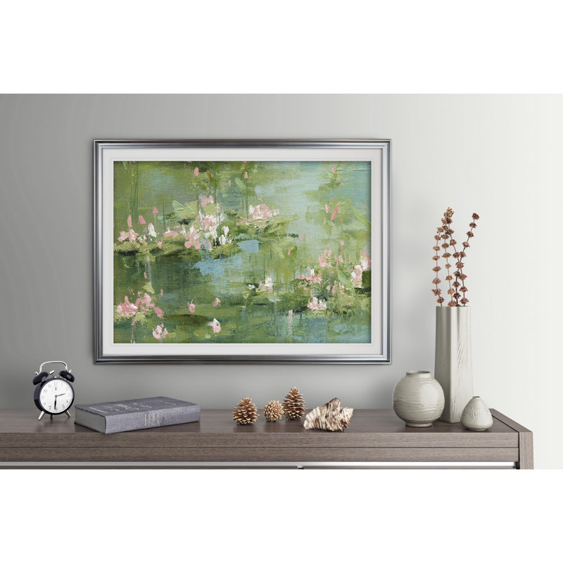 Celadon Waterlilies I - reproduction de cadre photo, Argent, H 20 po x l 24 po x P 1,5 po