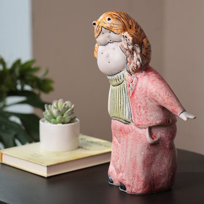 Objet décoratif en céramique de forme libre jaune blanc vert rose