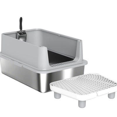 Spacious Cat Litter Box, Stainless Steel, Easy - To Maintain Design, Filter Pedal, , Big Cats, Silver Large Multi Environments, Mess , Pad,