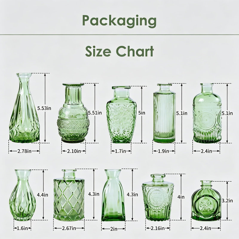 Set Of 10 Vintage Mini Glass Bud Vases, Small Amber Colored Flower Vases For Centerpieces, Wedding Decor, Home Table Floral Arrangements, Hunt Green