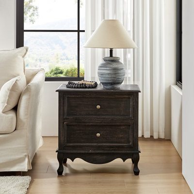 Lundgren Transitional 24''W 2-Drawer End Table with Wood Legs and Charging Station