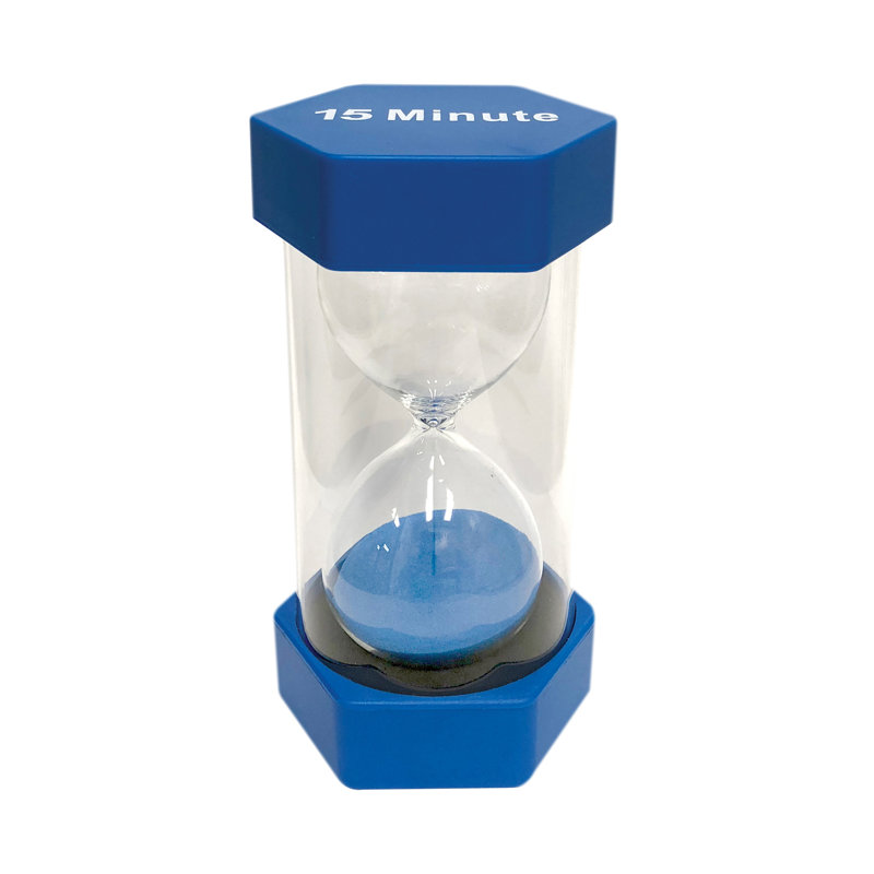 Minuterie de sable 15 minutes - grande, paquet de 2, H 2 po x l 3,25 po x P 3,25 po, Bleu
