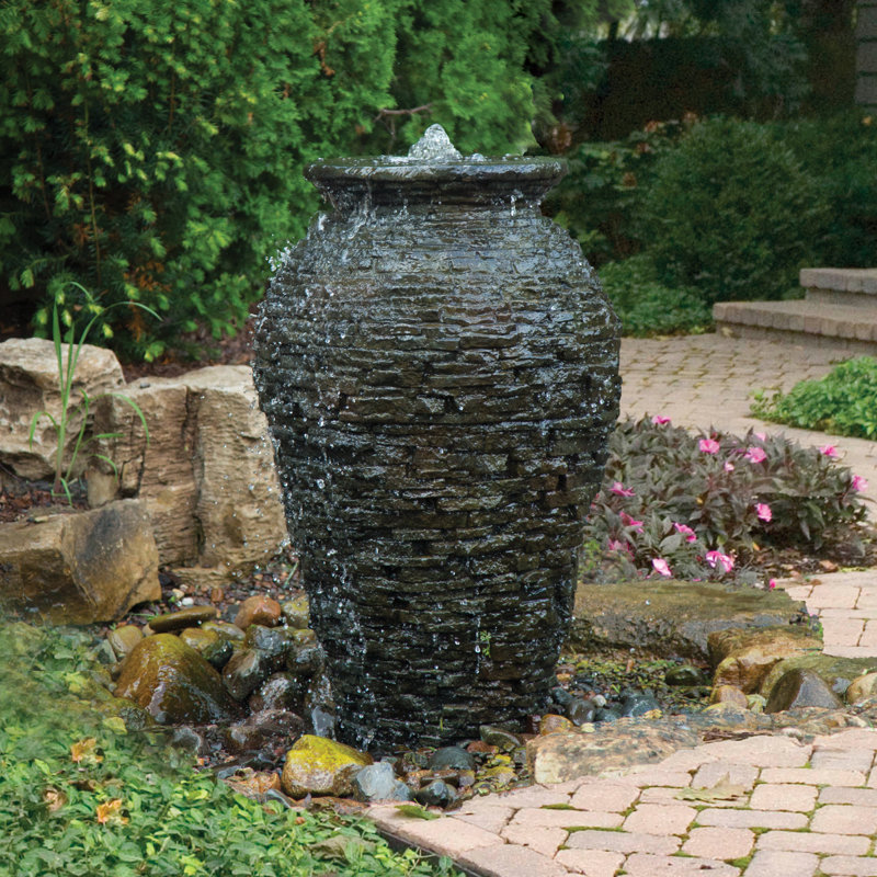 Small Slate Grey Stacked Stone Urn Fountain Kit