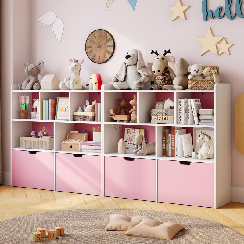 Toy Storage Organizer, Bookshelf, Toy Storage Cabinet, Toddler Bookcase Cabinet, Pink