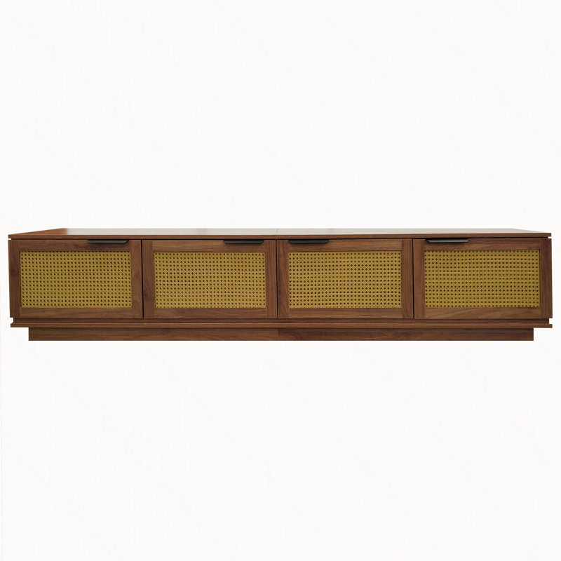 Meuble télé 78 po avec panneaux avant en rotin, rangement spacieux, pour téléviseur de 85 po ou moins