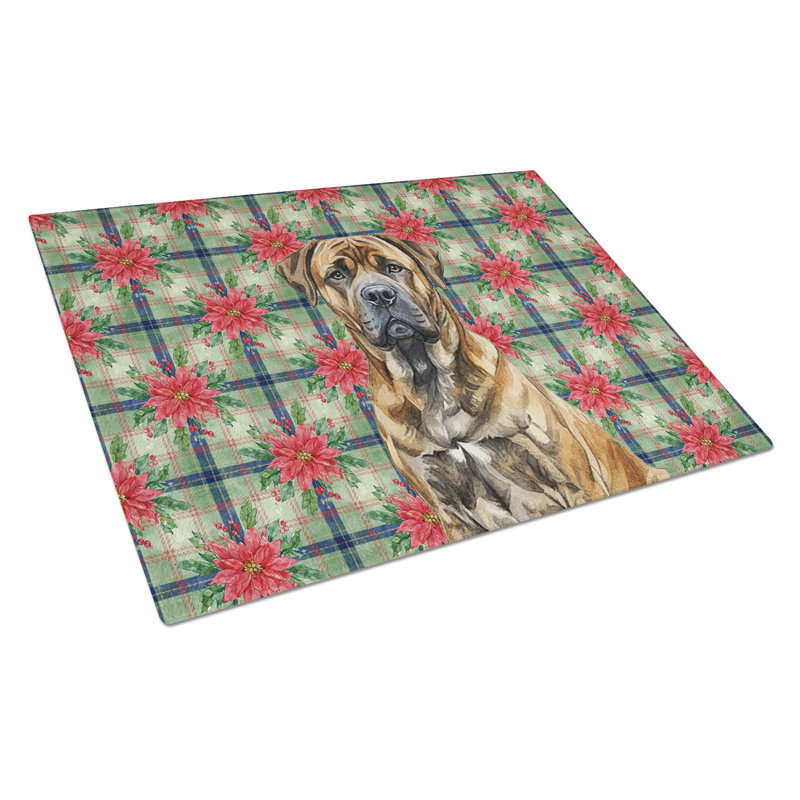 Planche à découper en verre Brindle Boerboel Christmas PoinsettIas, Bringé