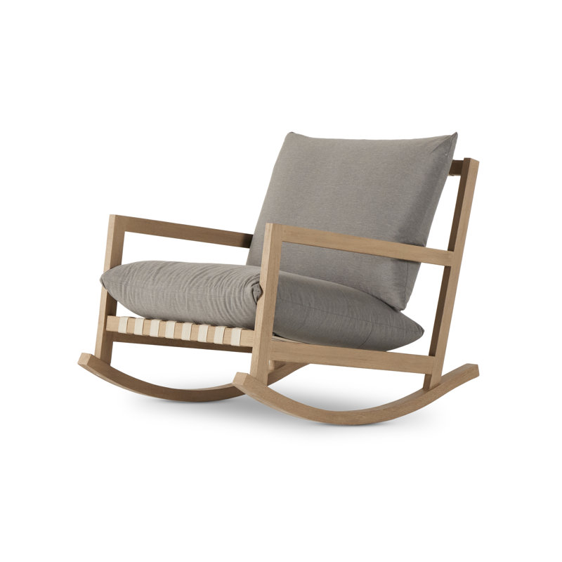 Chaise berçante d'extérieur en bois massif avec coussins Copley, Gris anthracite Venao