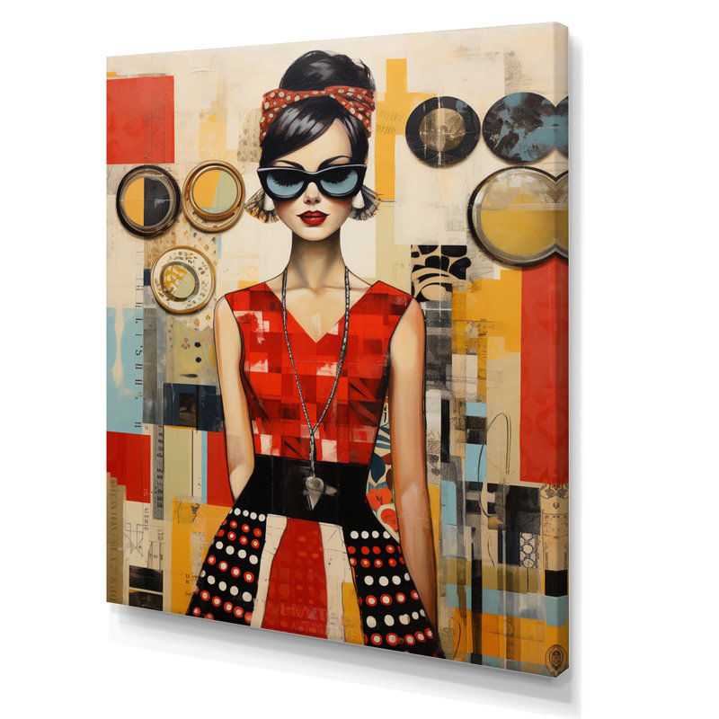 Mid Century Retro Woman Portrait V - Abstract Midcentury, art mural encadré, H 40 po x l 30 po x P 1,5 po, Toile tendue