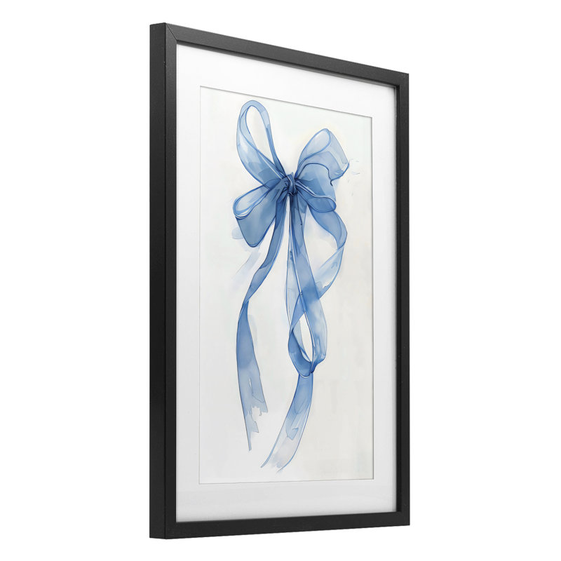 «Wispy Blue Bow», reproduction d'art encadrée sous verre par LSR Design Studio, H 20 po x l 14 po, Cadre noir minuit