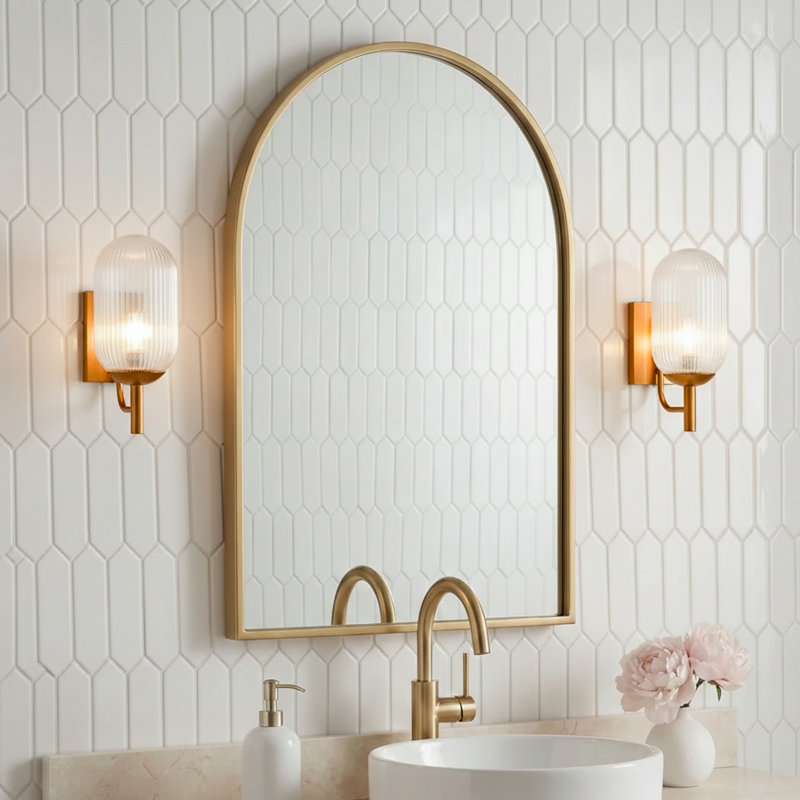 PERRE RIBBED GLASS WALL SCONCE WITH BRUSHED BRONZE BASE