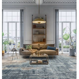 Leonardo Hand Knotted Abstract Area Rug in Blue/Brown
