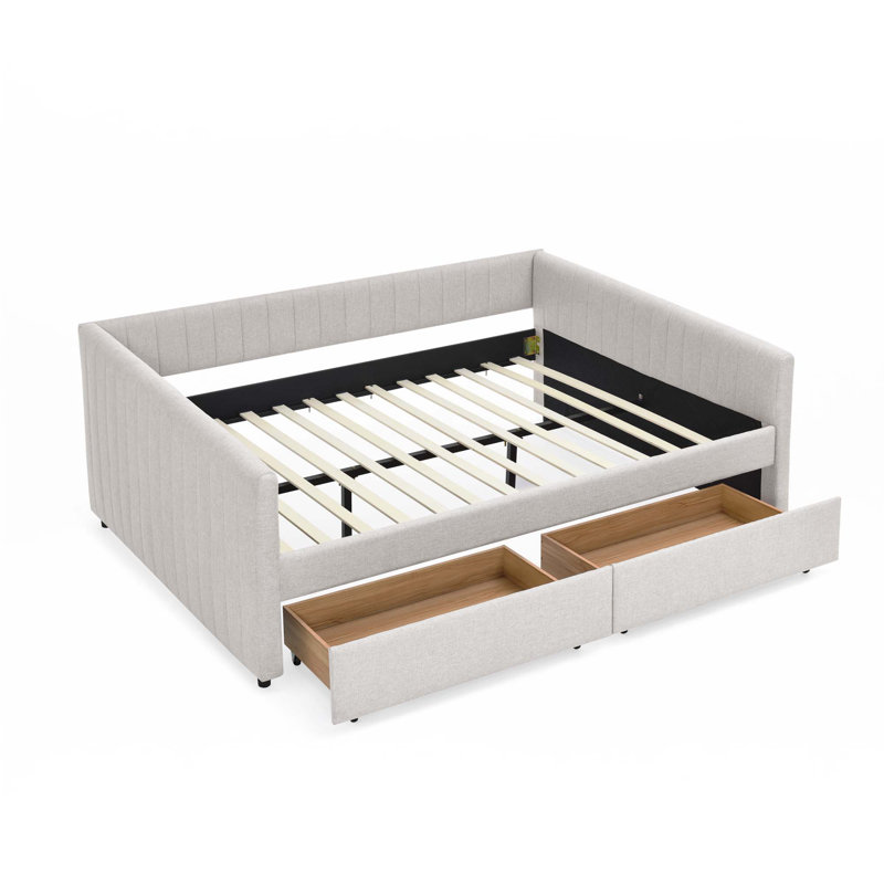 Lit de jour grand avec deux tiroirs, Beige