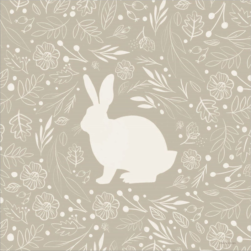 Floral Rabbit Beige and White Canvas Art, 12" x 12"