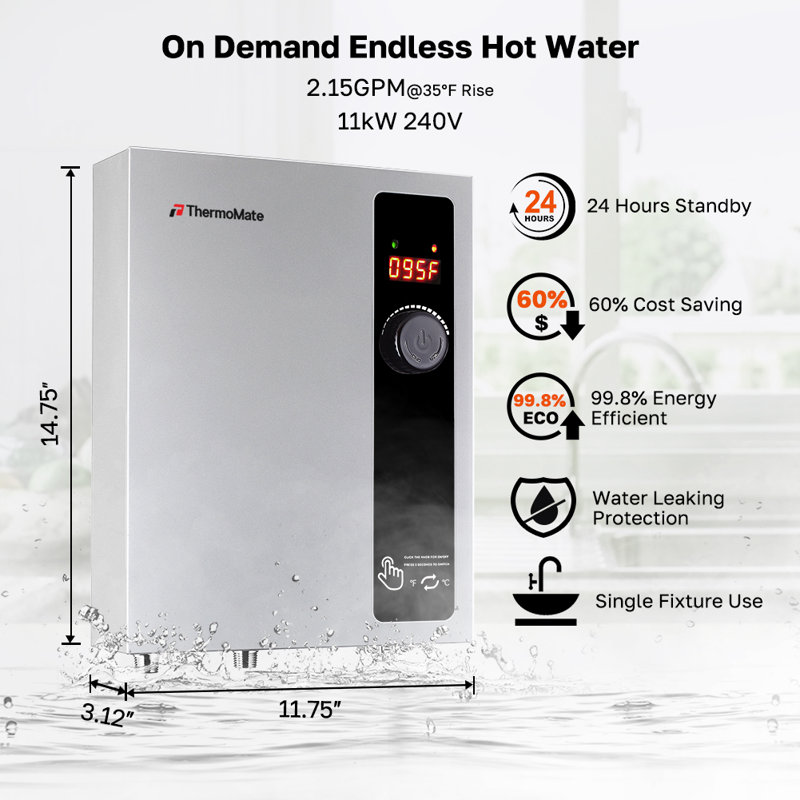 Chauffe-eau électrique sans réservoir 11kW 240 Volt, certifié ETL