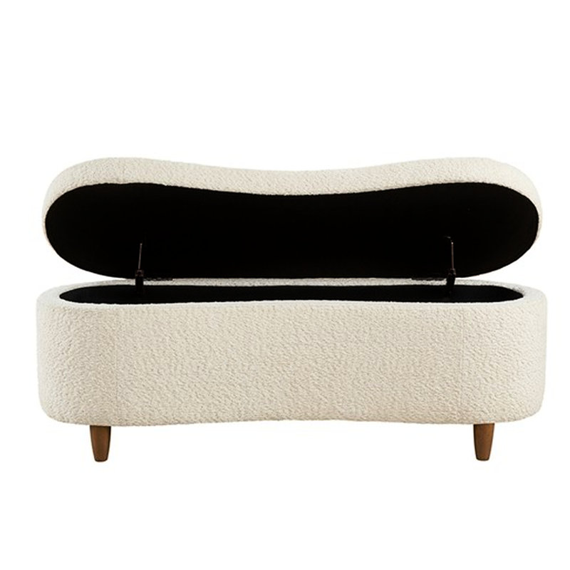 Banc de rangement à dessus rabattable crème Boucle pour le salon ou la chambre à coucher avec charnières et pieds solides