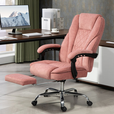 Fauteuil de massage rose, 6 points de vibration et de chaleur, inclinable avec repose-pieds, hauteur réglable, bureau d'ordinateur rose chauffant lombaire inclinable,