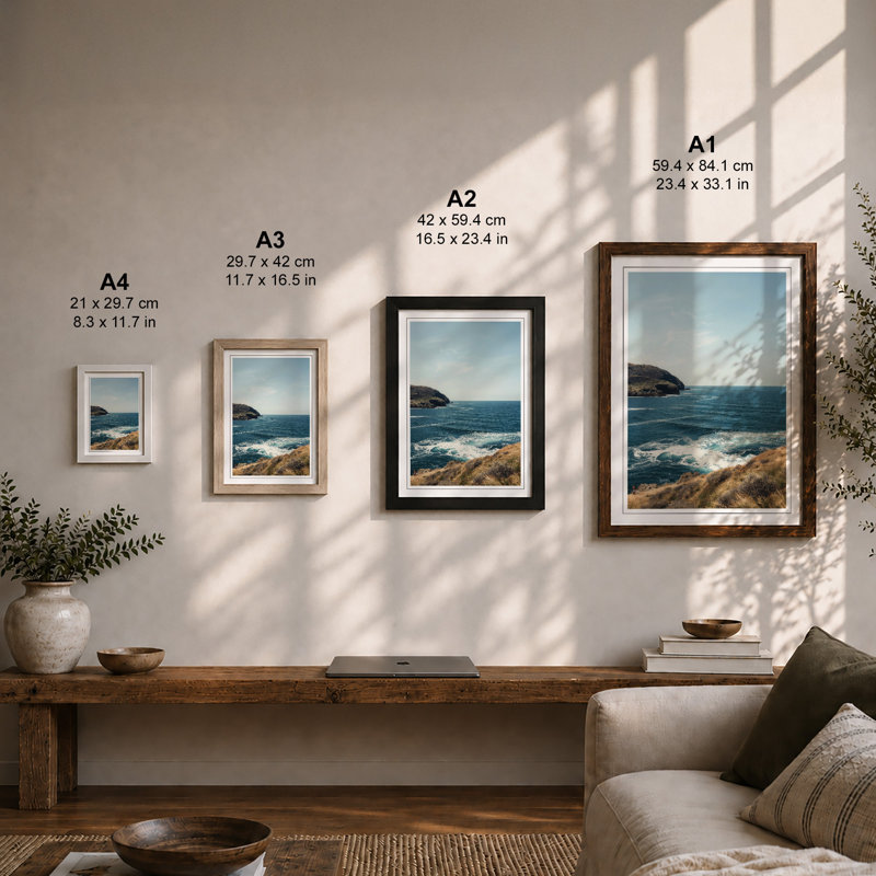 Clifftop Seascape Coastal - Print, Walnut, A4 - 29.7 x 21.0 cm