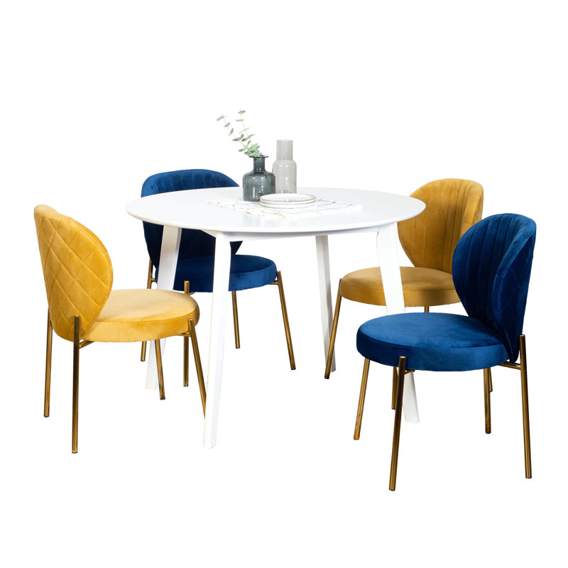 Ensemble de salle à manger 5 pièces Contemporary, table ronde blanche avec 4 chaises, Multicolore