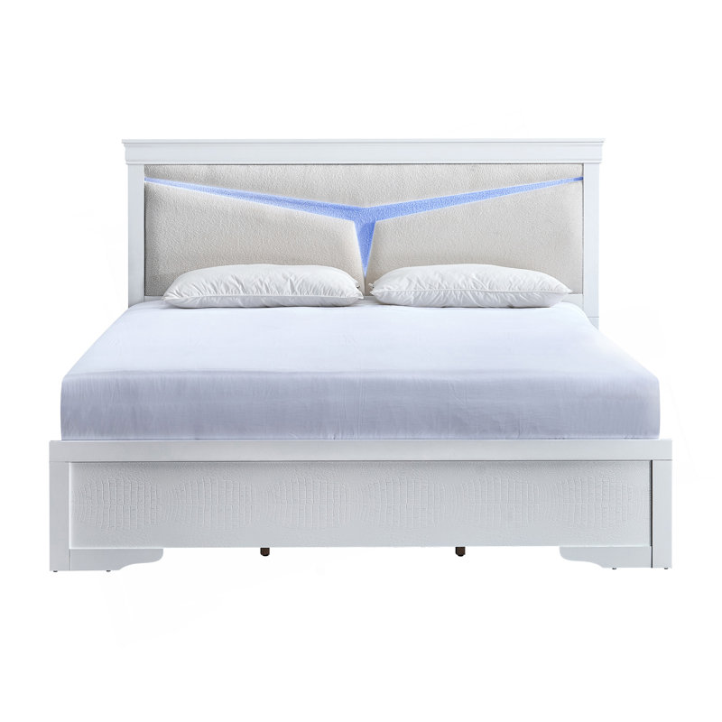 Grand lit Lorana (matelas non inclus), blanc scintillant