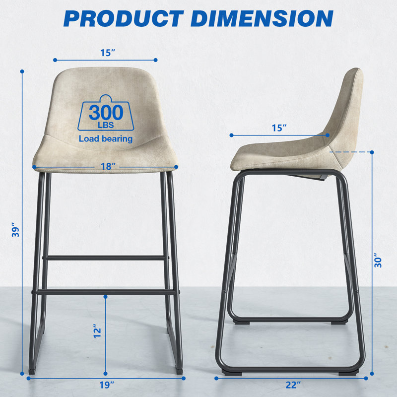 Tabourets de bar en cuir Parveena, Beige, 2, Tabouret de bar (siège d'une hauteur de 30 po)
