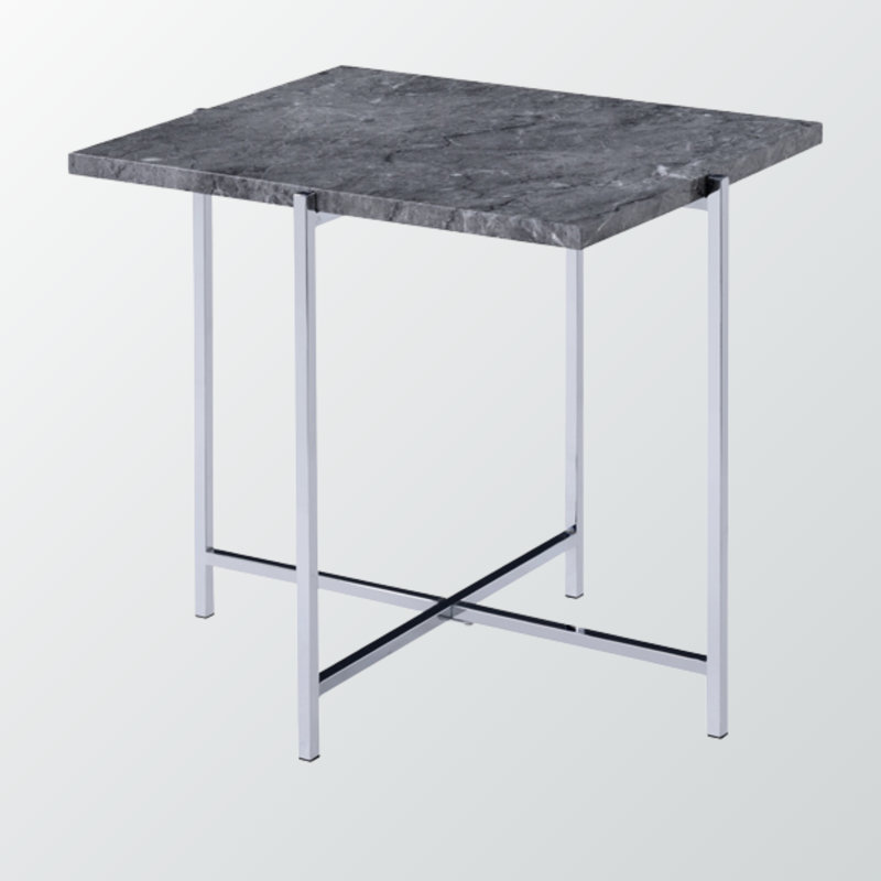 Madelyn Engineered Stone Top End Table with Chrome Finish