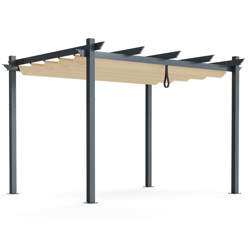 12 pi. L 10 pi. Pergola en aluminium avec auvent, Beige