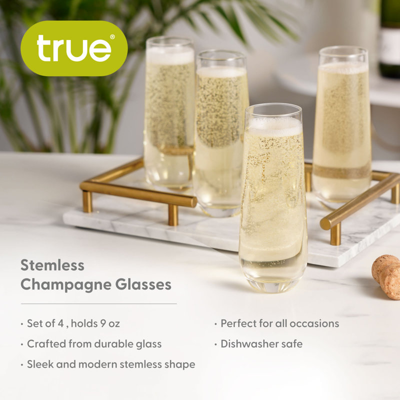Set of 4 Clear Glass Stemless Champagne Flutes