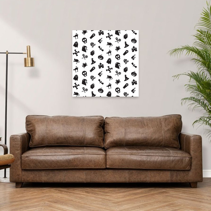 Spooky Halloween Pattern Contemporary Bat Cat Wall Art Print 1 Piece Wrapped Canvas Wall Art, 91.44cm H x 91.44cm W