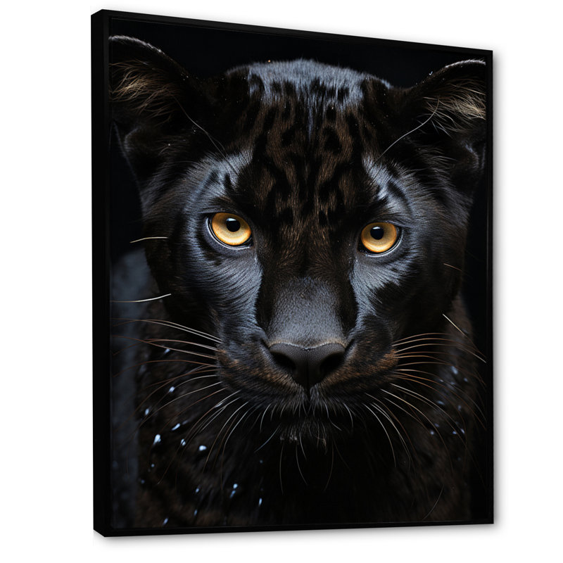 «Black White Panther Portrait Vibrant» sur toile, H 44 po x l 34 po x P 1,5 po, Cadre flottant noir