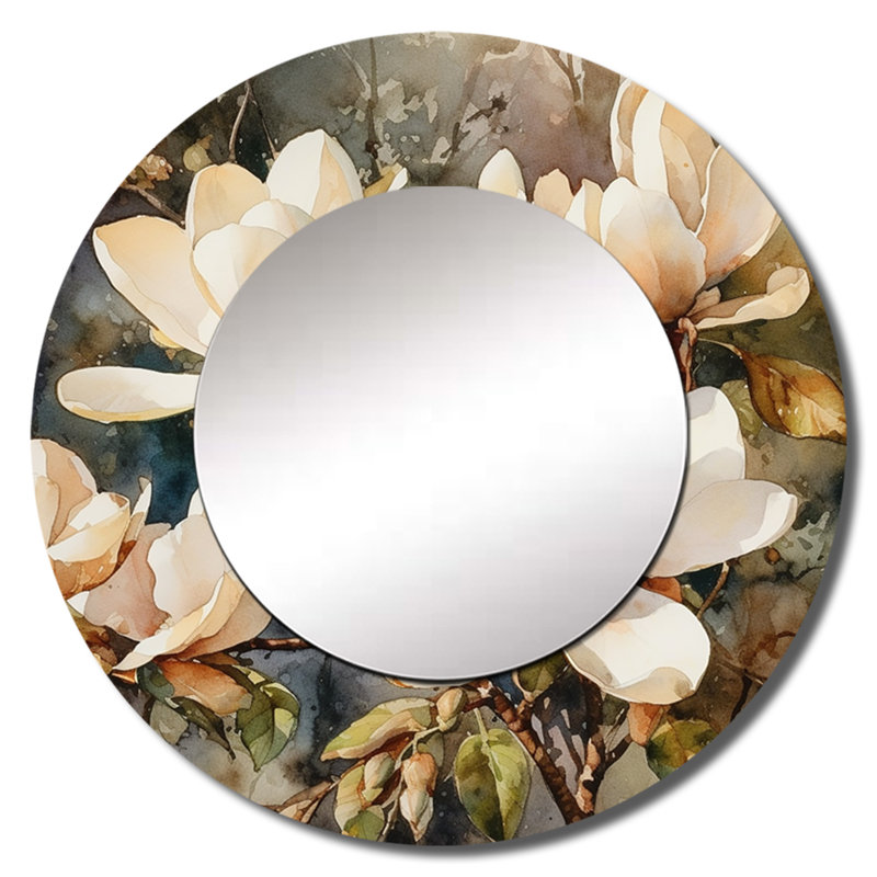 Symphonie de la crème de Magnolia ollice, miroir mural rond unique, art imprimé, 29 po x 29 po