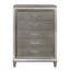 Élégant coffre de rangement en bois à 5 tiroirs avec quincaillerie en acrylique et garniture de miroir biseauté, parfait pour les chambres modernes