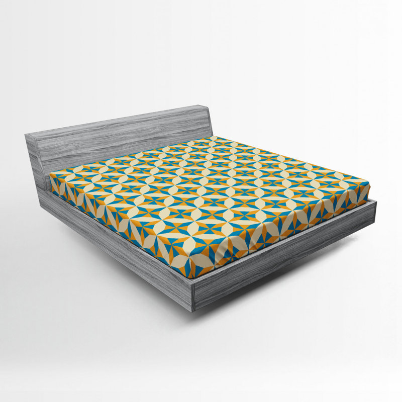 Full Size Orange Teal Cream Microfiber Geometric Fitted Sheet