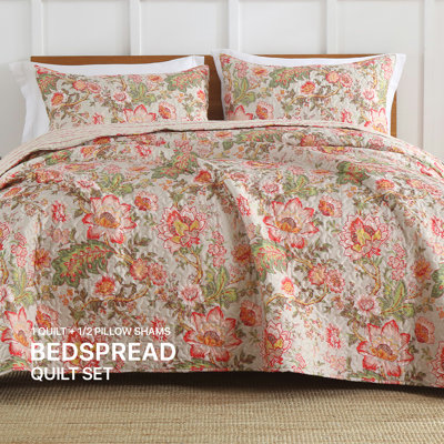 Orange Floral Cotton Quilt-68In